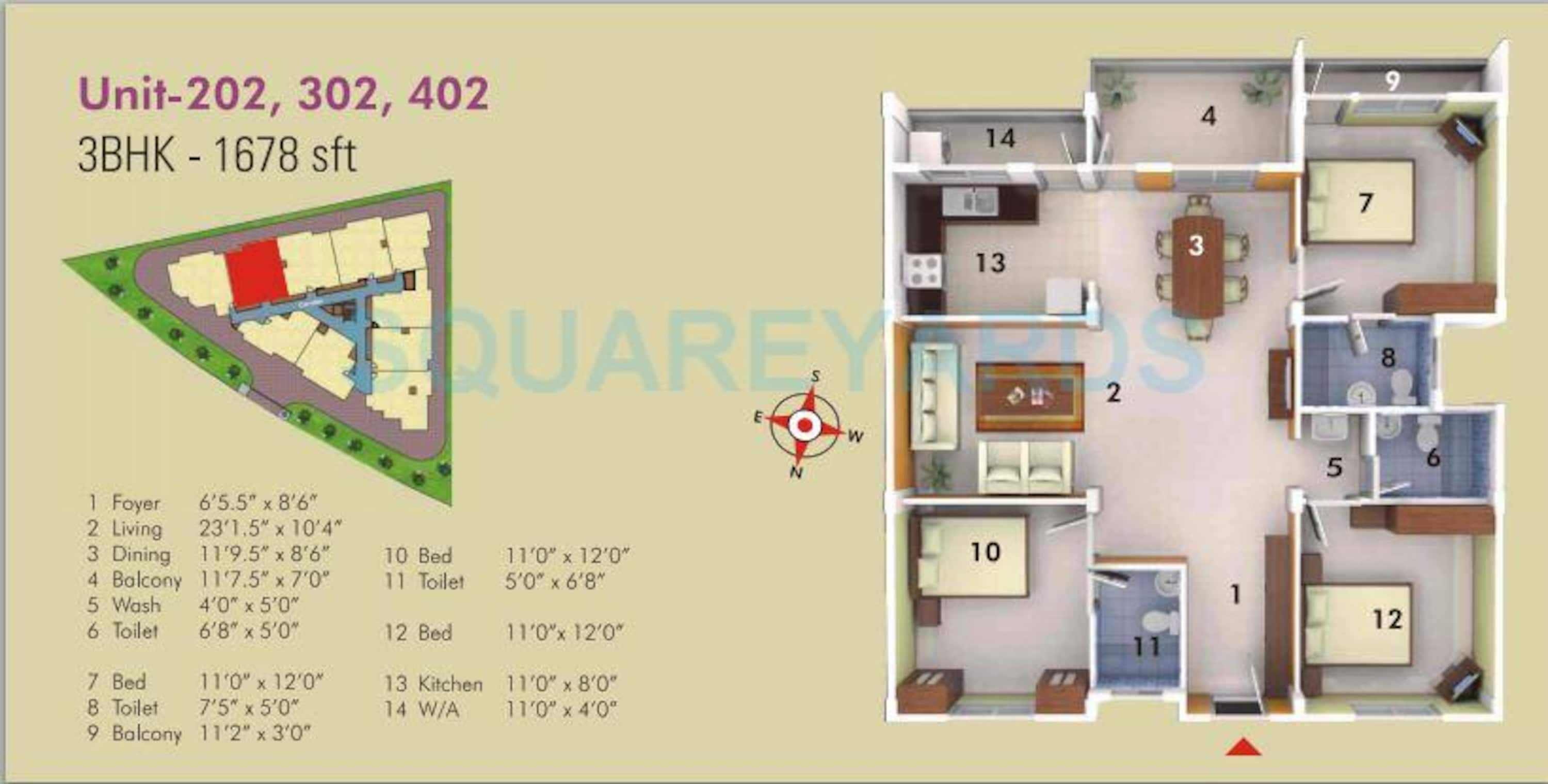 asset builders serene apartment 3bhk 1678sqft1