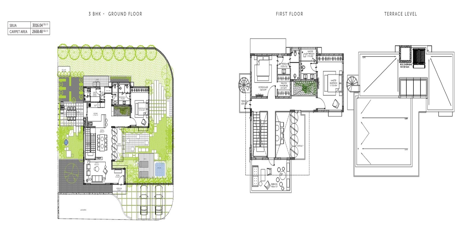 Floor plan of 3 BHK 3016 Sq. Ft. Villa in Assetz 18 and Oak, Bangalore