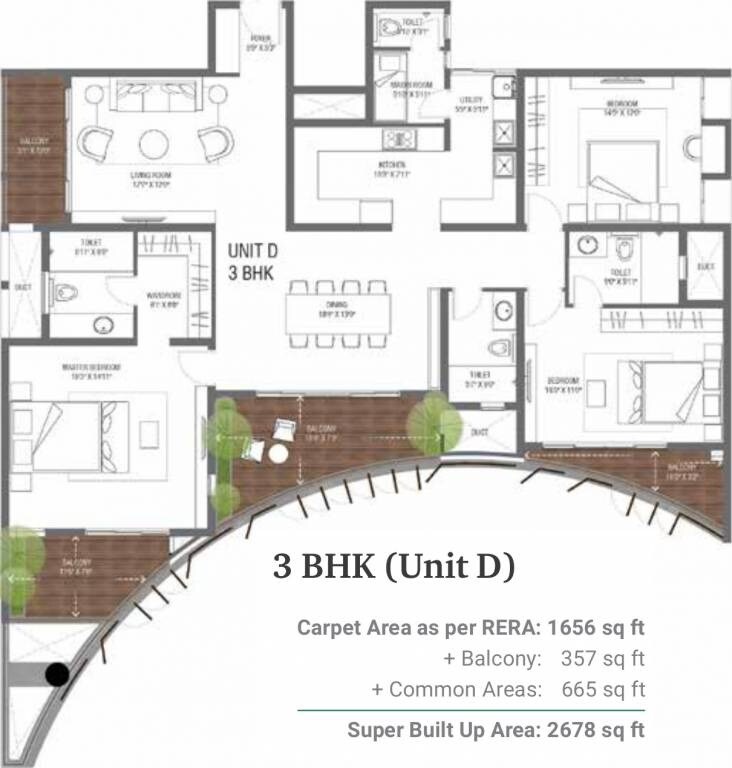 Floor plan of 3 BHK 2678 Sq. Ft. Apartment in Assetz 38 and Banyan, Bangalore