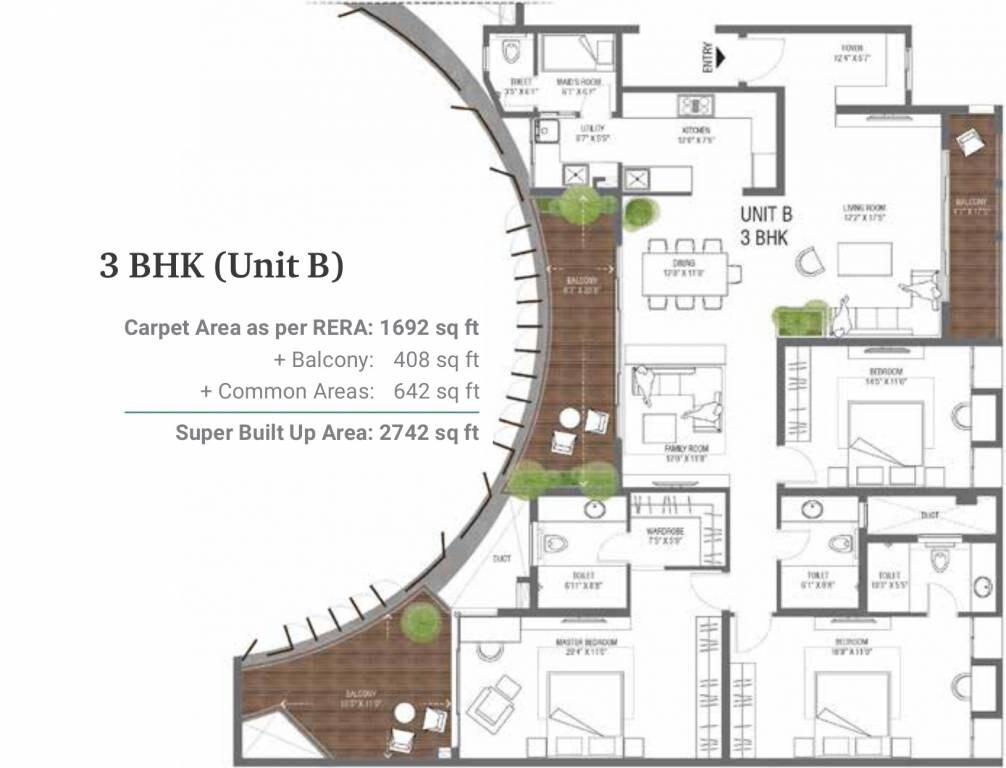 Floor plan of 3 BHK 2742 Sq. Ft. Apartment in Assetz 38 and Banyan, Bangalore