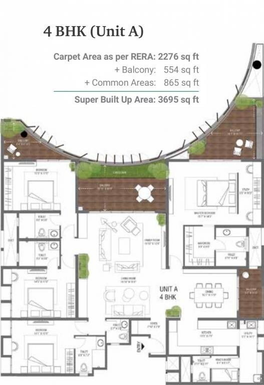 Floor plan of 4 BHK 3695 Sq. Ft. Apartment in Assetz 38 and Banyan, Bangalore
