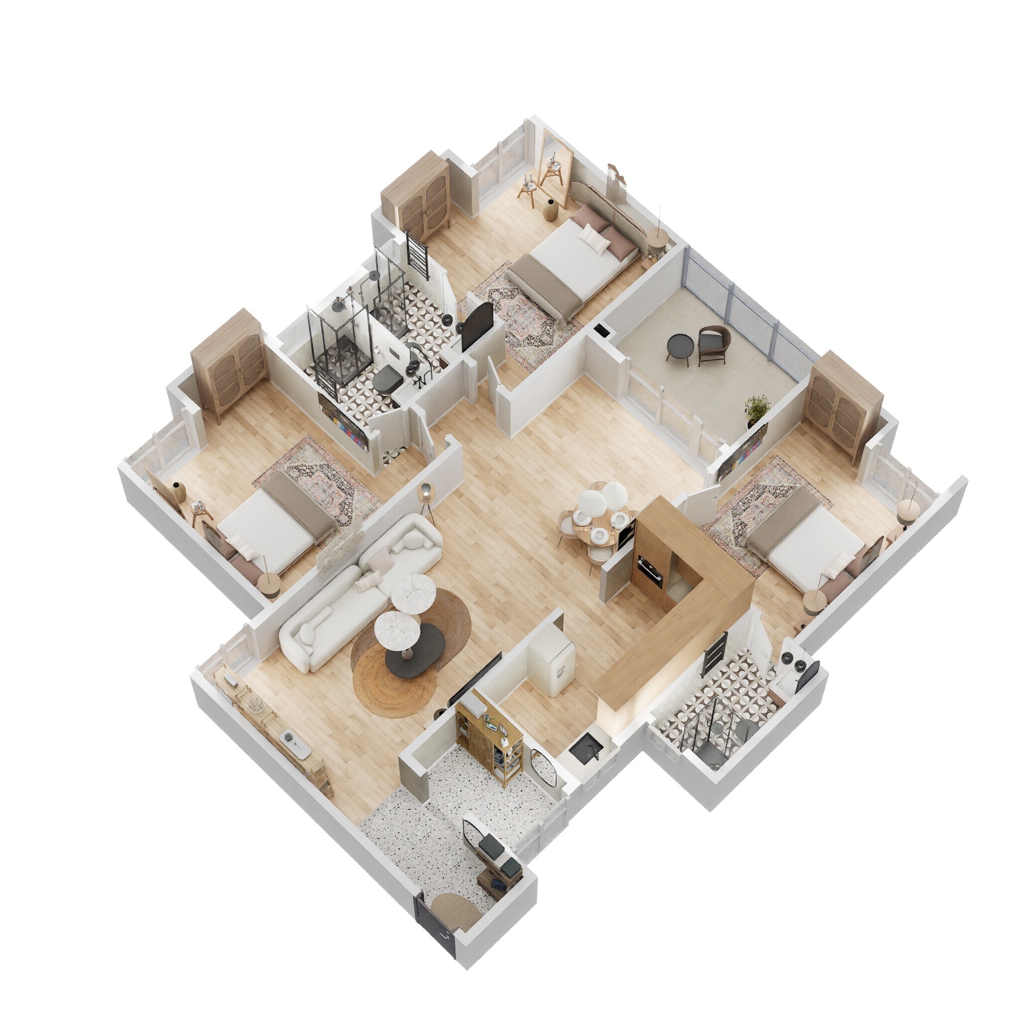 Floor plan of 3 BHK 1645 Sq. Ft. Apartment in Assetz Atmos and Aura, Bangalore