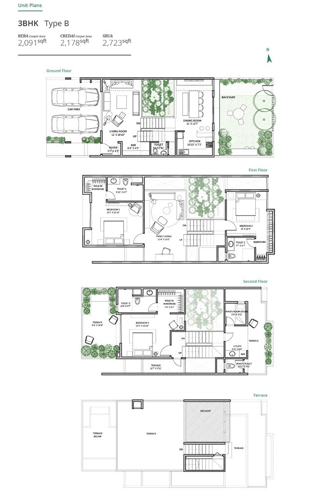 Floor plan of 3 BHK 2723 Sq. Ft. Row House in Assetz Earth And Essence, Bangalore