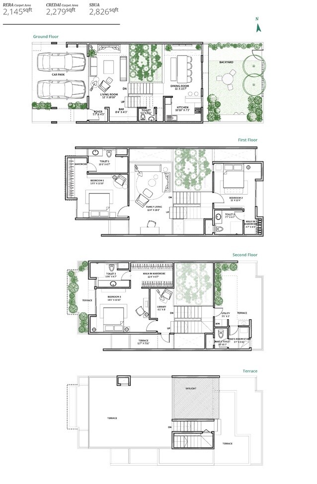 Floor plan of 3 BHK 2826 Sq. Ft. Row House in Assetz Earth And Essence, Bangalore