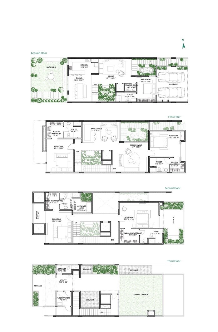 Floor plan of 5 BHK 4131 Sq. Ft. Row House in Assetz Earth And Essence, Bangalore