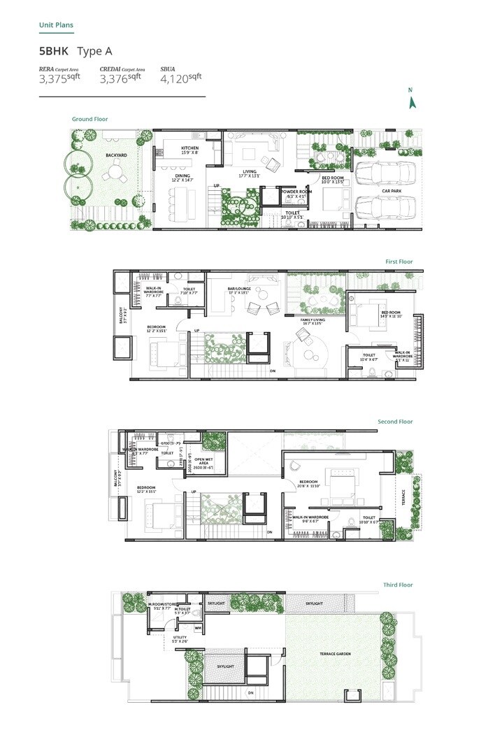 Floor plan of 5 BHK 4120 Sq. Ft. Row House in Assetz Earth And Essence, Bangalore