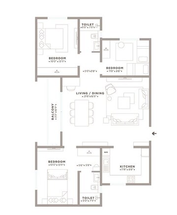  3 BHK Apartment at Assetz Here And Now, Thanisandra – for Rent
