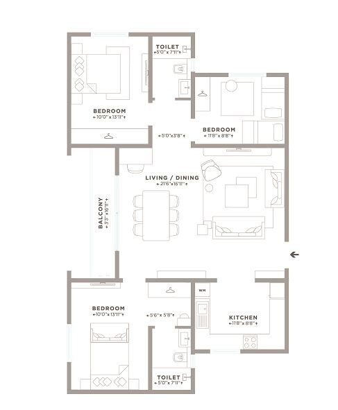 Other, assetz-here-and-now 3 Bedroom 1385 Sq.Ft. Apartment In Thanisandra Bangalore 8809772