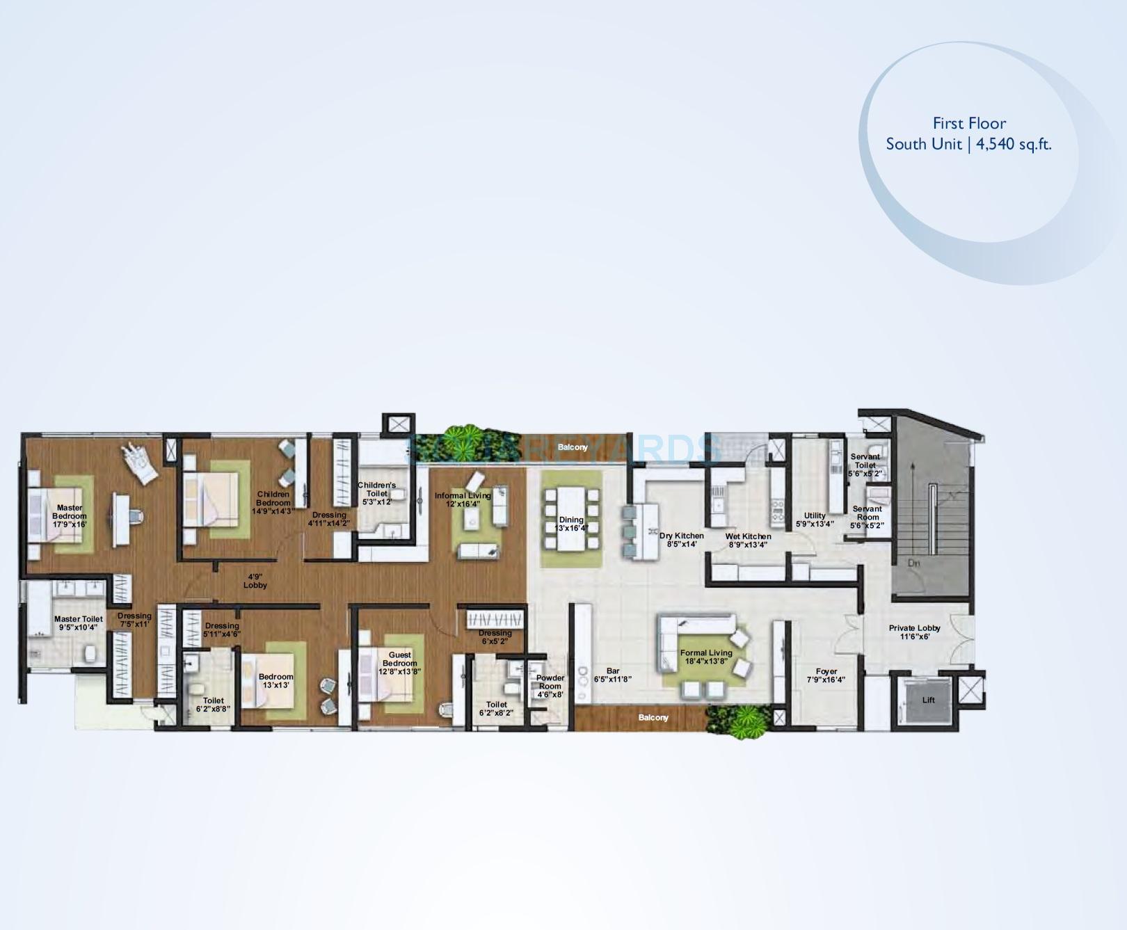 Floor plan of 4 BHK 4540 Sq. Ft. Apartment in Assetz Homes 27 Park Avenue, Bangalore