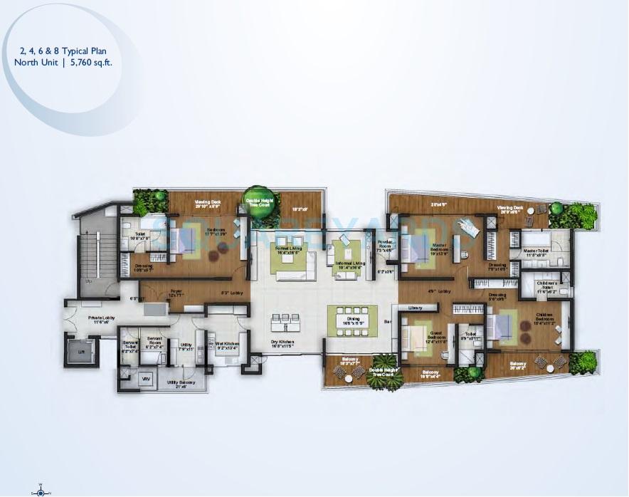 Floor plan of 4 BHK 5760 Sq. Ft. Apartment in Assetz Homes 27 Park Avenue, Bangalore