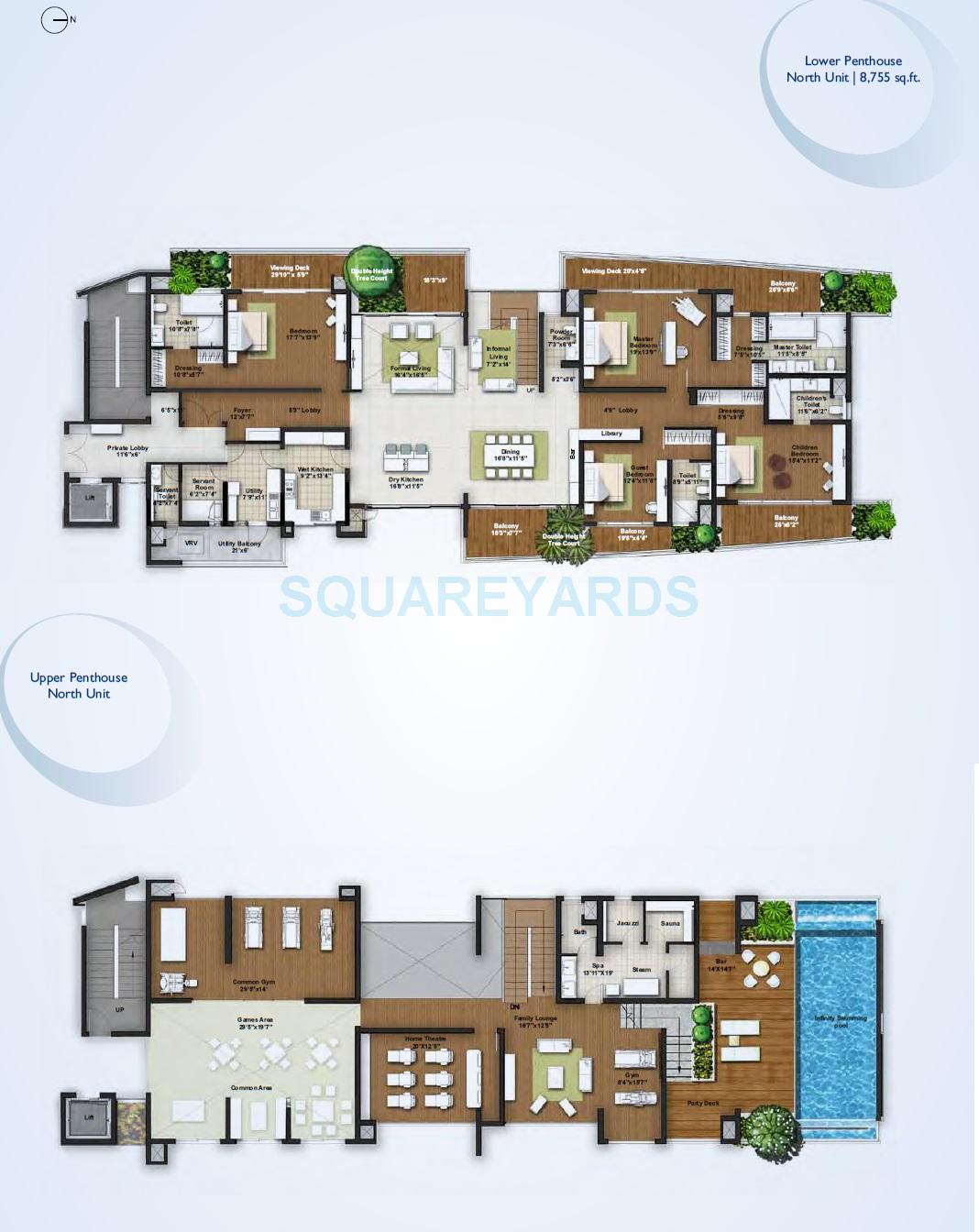 Floor plan of 4 BHK 8755 Sq. Ft. Apartment in Assetz Homes 27 Park Avenue, Bangalore