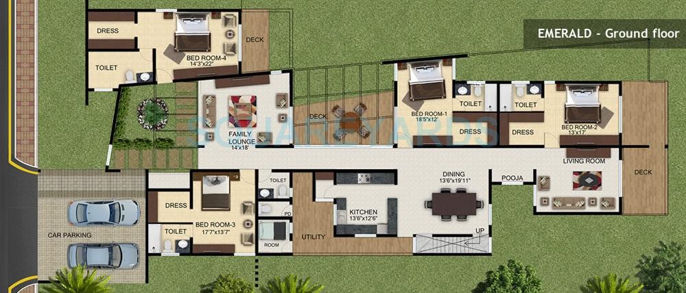 Floor plan of 4 BHK 4901 Sq. Ft. Villa in Assetz Homes Clover Greens, Bangalore
