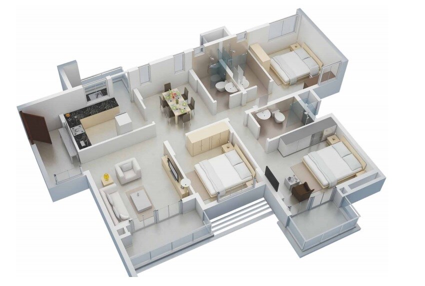 Floor plan of 3 BHK 2180 Sq. Ft. Apartment in Assetz Homes East Point, Bangalore