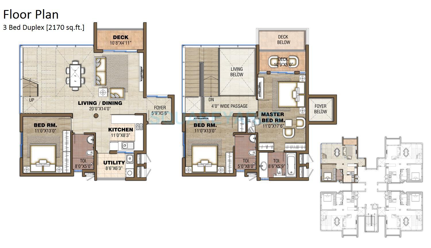 Floor plan of 3 BHK 2170 Sq. Ft. Apartment in Assetz Homes East Point, Bangalore