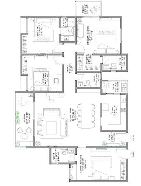 Floor plan of 4 BHK 2267 Sq. Ft. Apartment in Assetz Homes Marq Phase 1, Bangalore