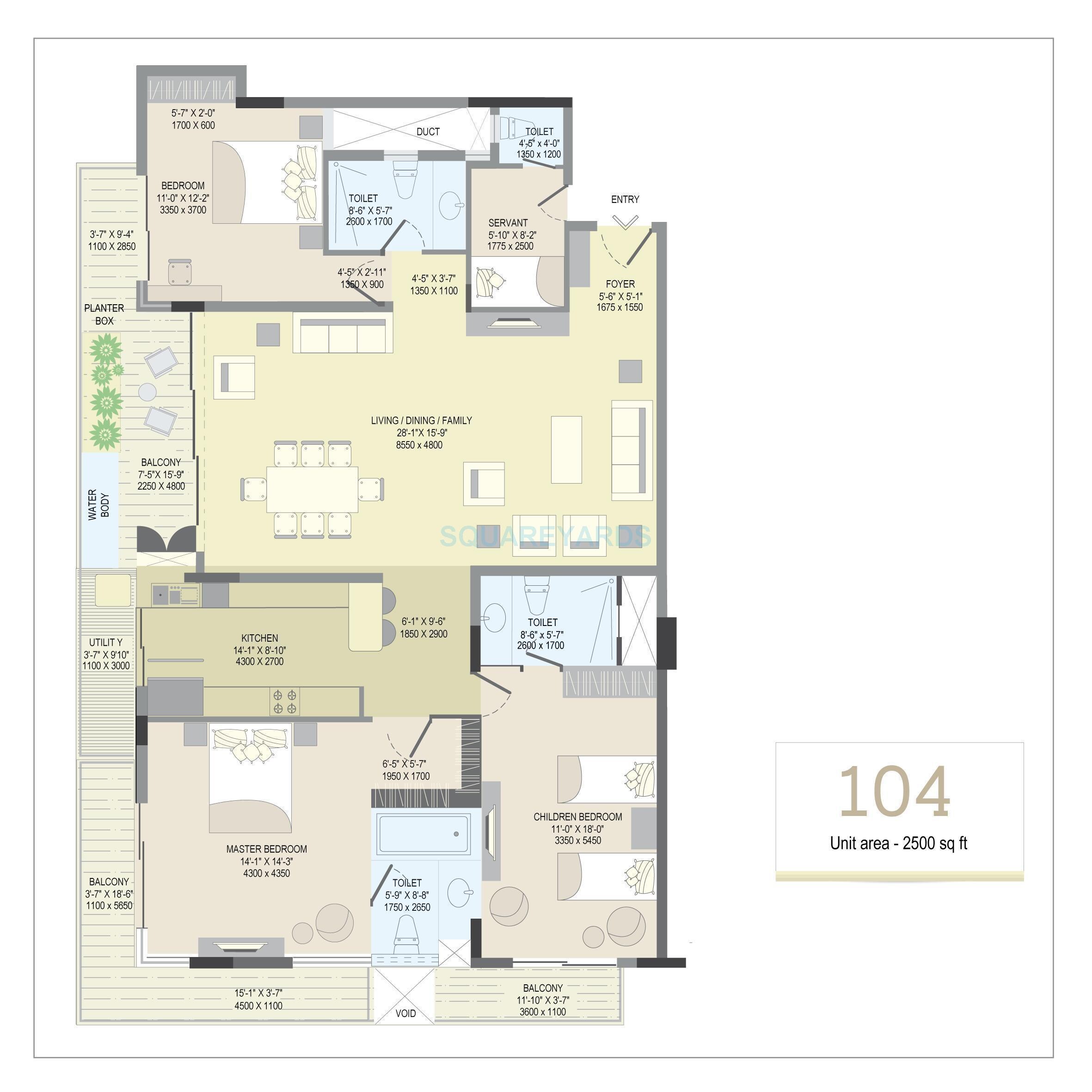 Floor plan of 3 BHK 2500 Sq. Ft. Apartment in Assetz Homes Stratos, Bangalore