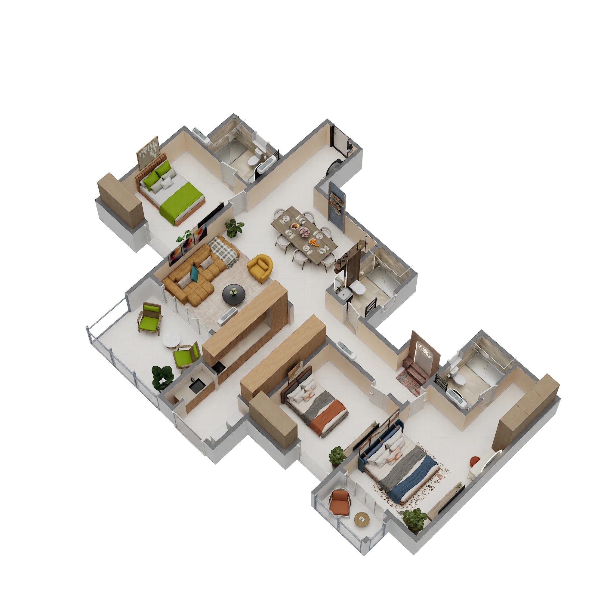 Floor plan of 3 BHK 1827 Sq. Ft. Apartment in Assetz Inspira Melodies of Life Apartments, Bangalore