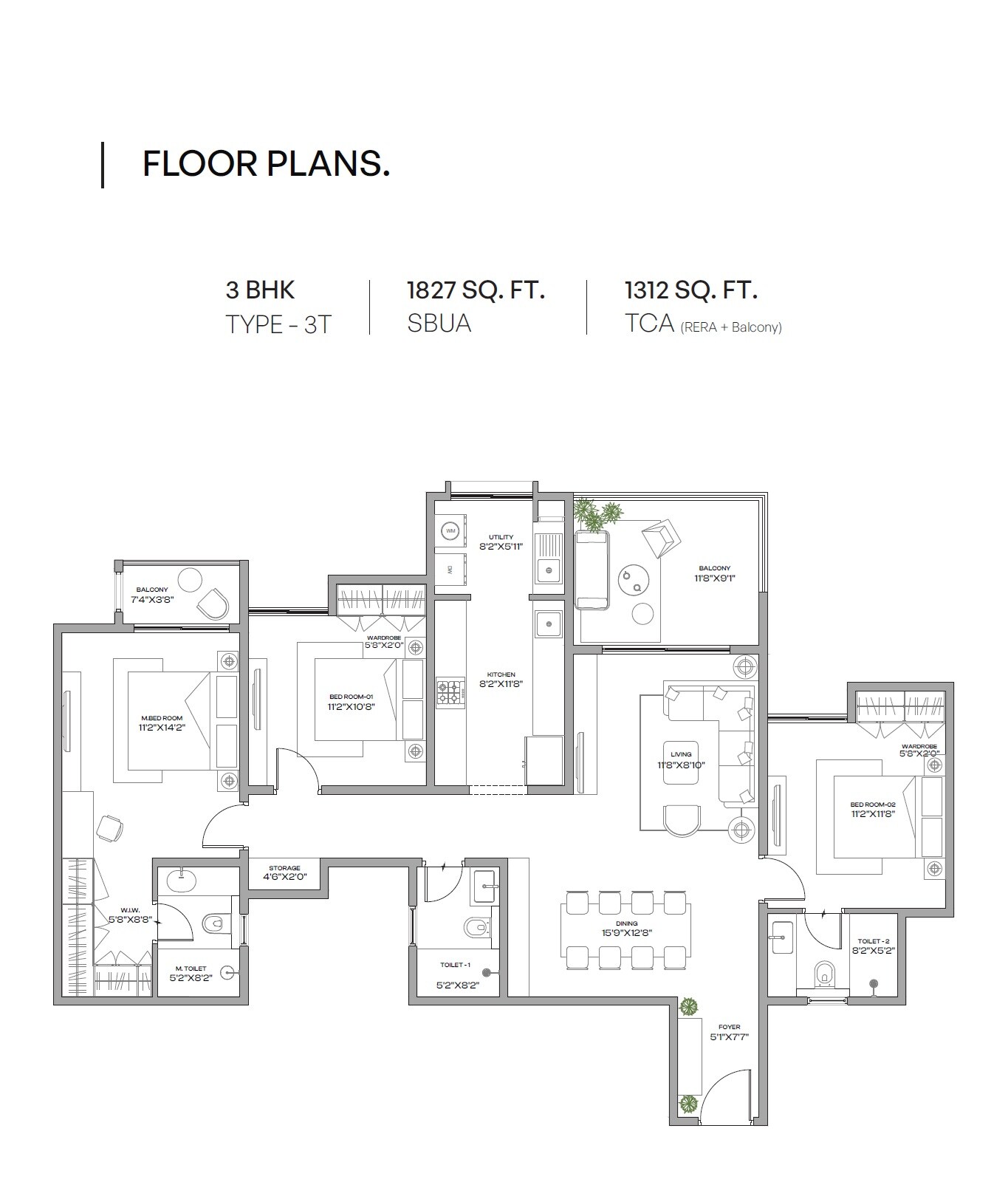 3 BHK 1827 Sq. Ft. Apartment