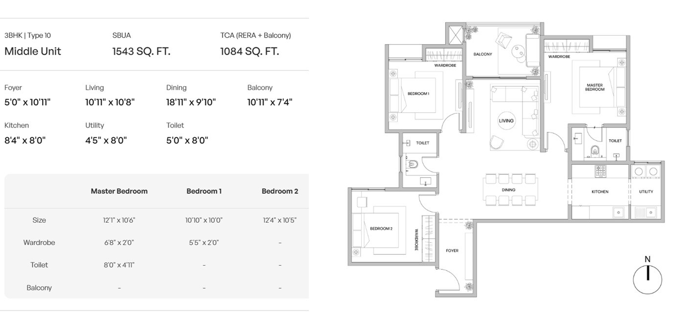 3 BHK 1543 Sq. Ft. Apartment