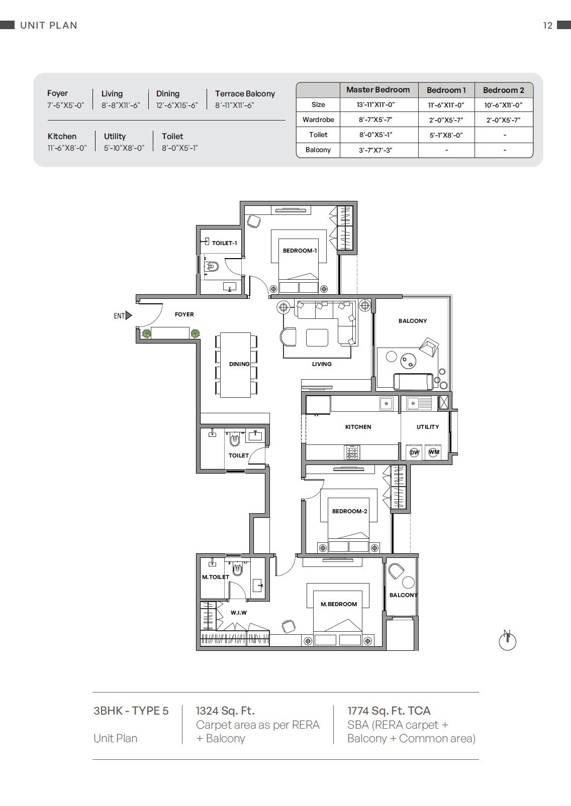 Floor plan of 3 BHK 1774 Sq. Ft. Apartment in Assetz Miru And Miyo, Bangalore