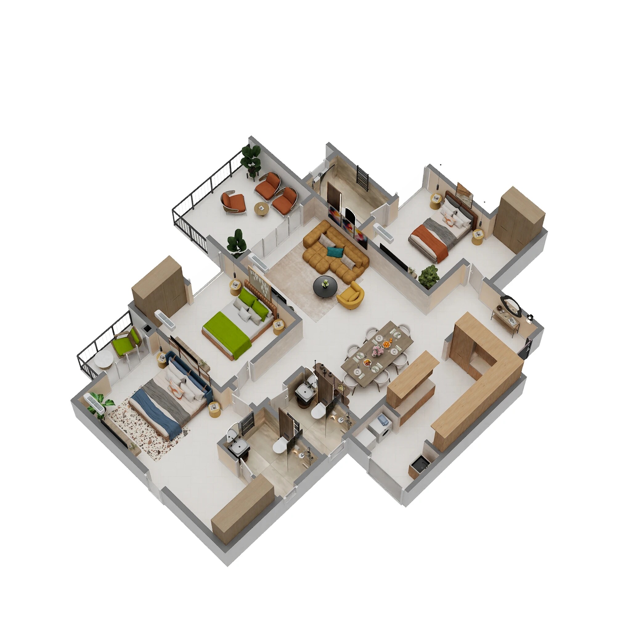 Floor plan of 3 BHK 1800 Sq. Ft. Apartment in Assetz Miru And Miyo, Bangalore