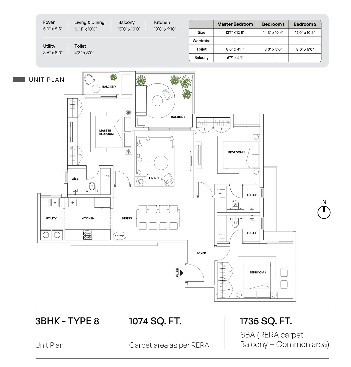 3 BHK 1735 Sq. Ft. Apartment