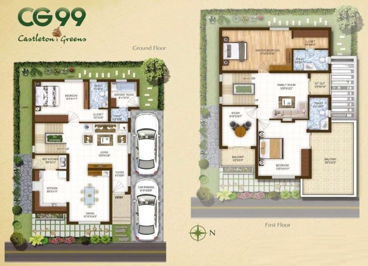 Floor plan of 3 BHK 1864 Sq. Ft. Villa in Associate Castleton Greens, Bangalore