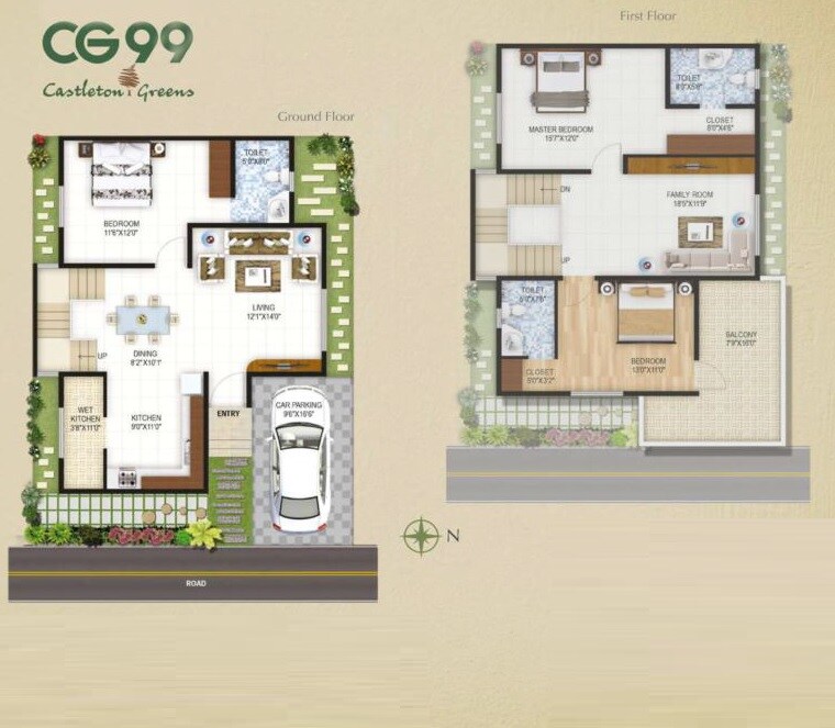 Floor plan of 3 BHK 2150 Sq. Ft. Villa in Associate Castleton Greens, Bangalore
