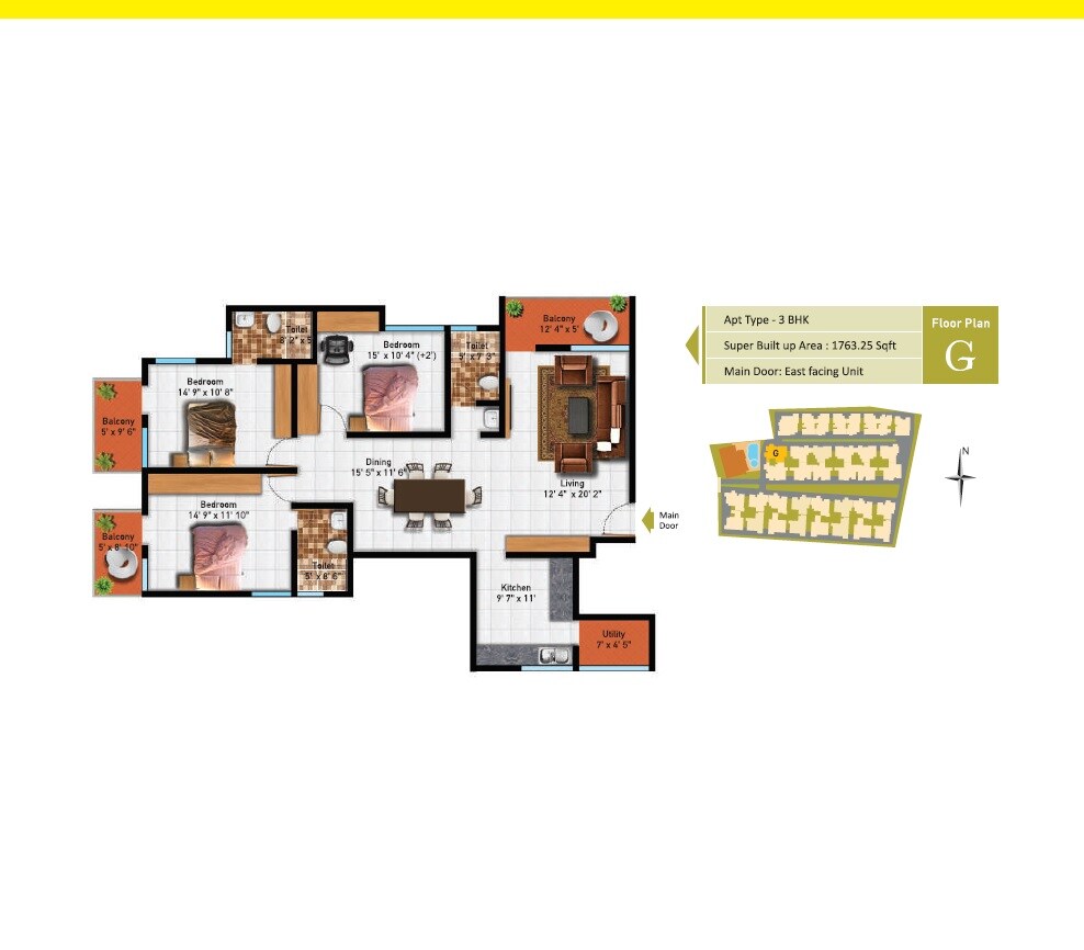 Floor plan of 3 BHK Apartment - 1763 sq. ft. in Astro Maison Douce, Bangalore