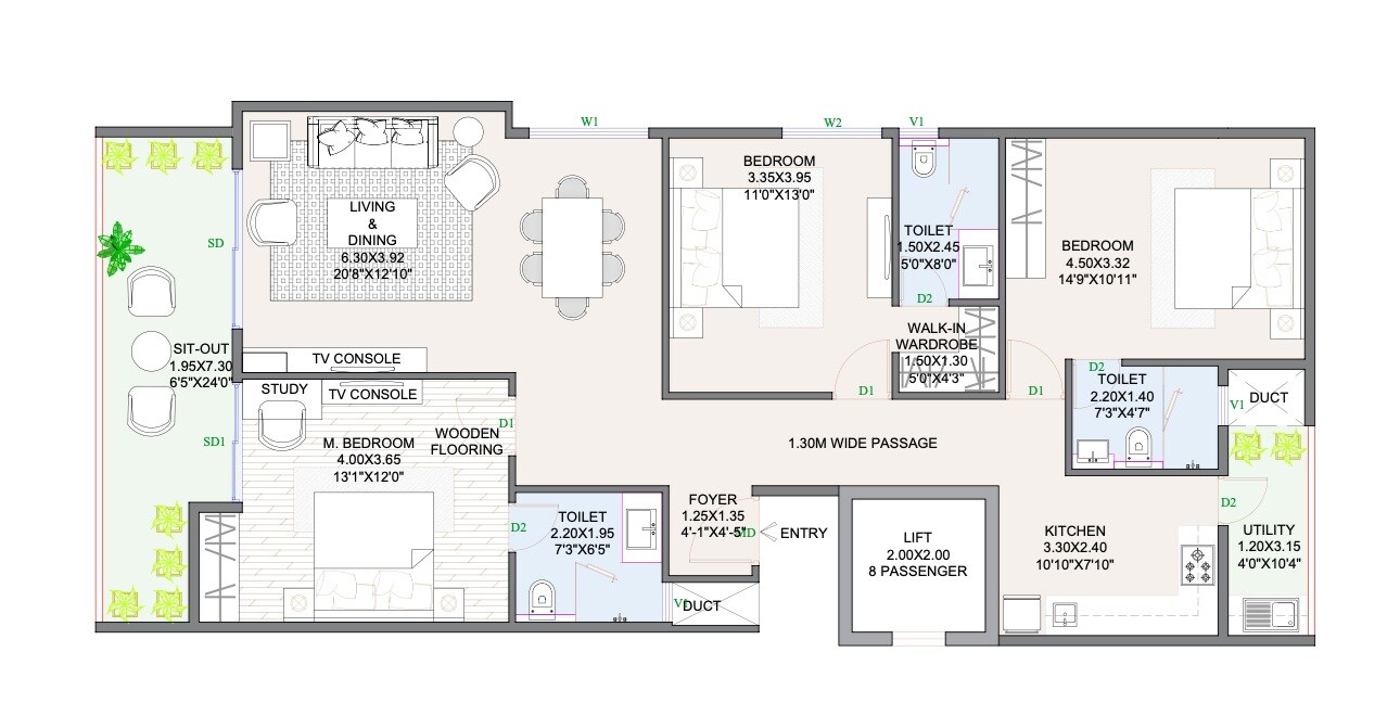 Floor plan of 3 BHK 1800 Sq. Ft. Villa in Atco Lavivant, Bangalore