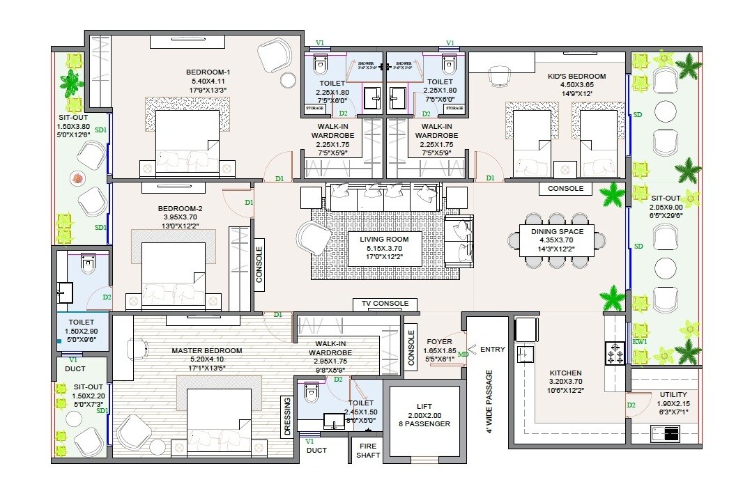 Floor plan of 4 BHK 3100 Sq. Ft. Villa in Atco Lavivant, Bangalore