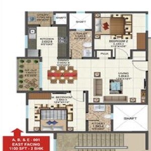 Floor plan of 2 BHK 1100 Sq. Ft. Apartment in ATZ Ultima, Bangalore