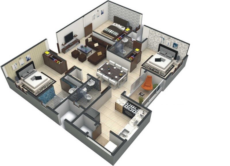 Floor plan of 3 BHK 1400 Sq. Ft. Apartment in ATZ Ultima, Bangalore