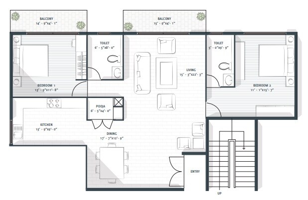 Floor plan of 2 BHK 1738 Sq. Ft. Apartment in Avant Garde One 93, Bangalore