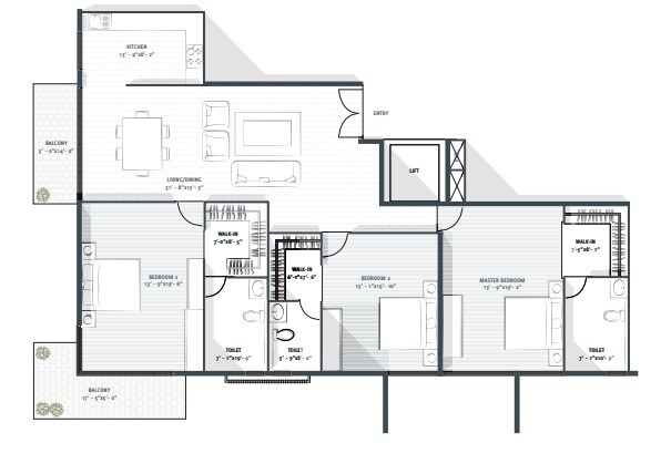 Floor plan of 3 BHK 2640 Sq. Ft. Apartment in Avant Garde One 93, Bangalore