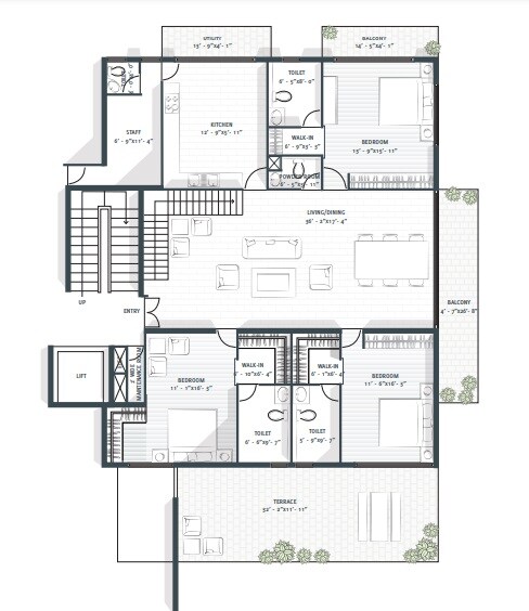 Floor plan of 3 BHK 3900 Sq. Ft. Apartment in Avant Garde One 93, Bangalore
