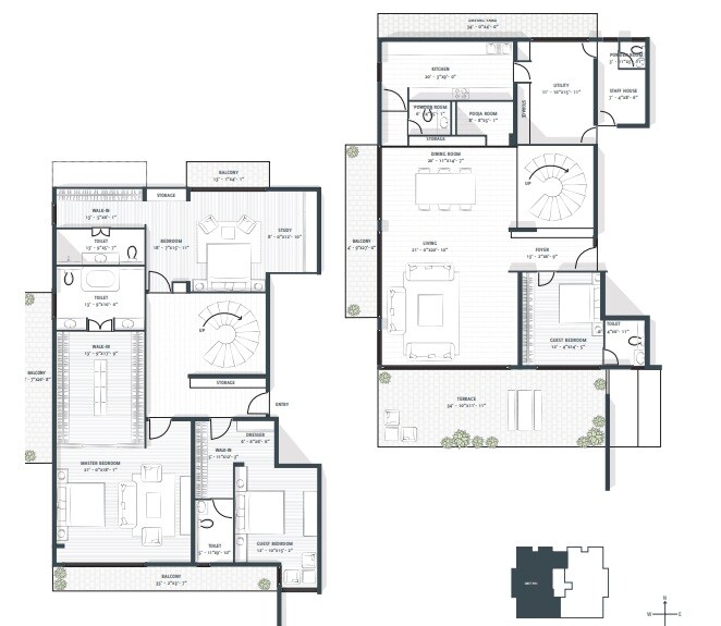 Floor plan of 4 BHK 6100 Sq. Ft. Apartment in Avant Garde One 93, Bangalore