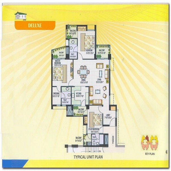 Floor plan of 3 BHK 1721 Sq. Ft. Apartment in AWHO Sandeep Vihar, Bangalore