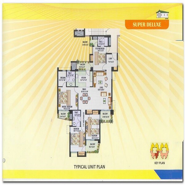 Floor plan of 4 BHK 2062 Sq. Ft. Apartment in AWHO Sandeep Vihar, Bangalore