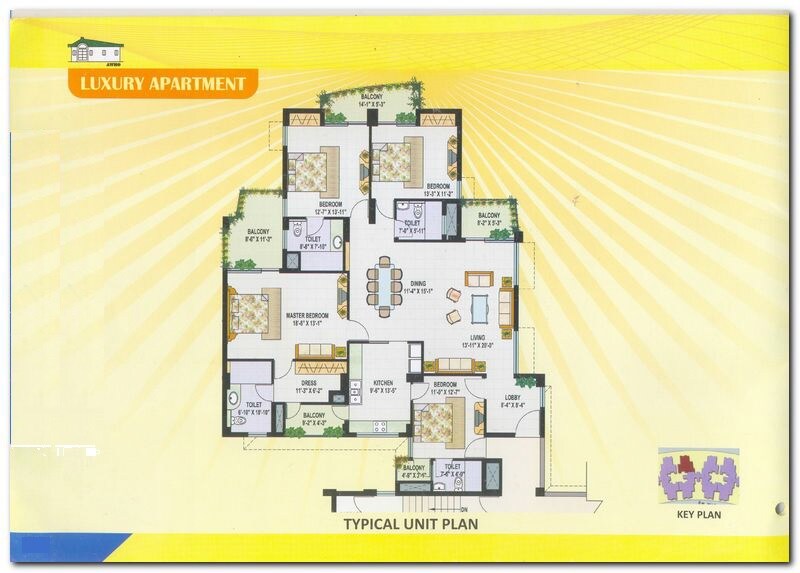Floor plan of 4 BHK 2422 Sq. Ft. Apartment in AWHO Sandeep Vihar, Bangalore