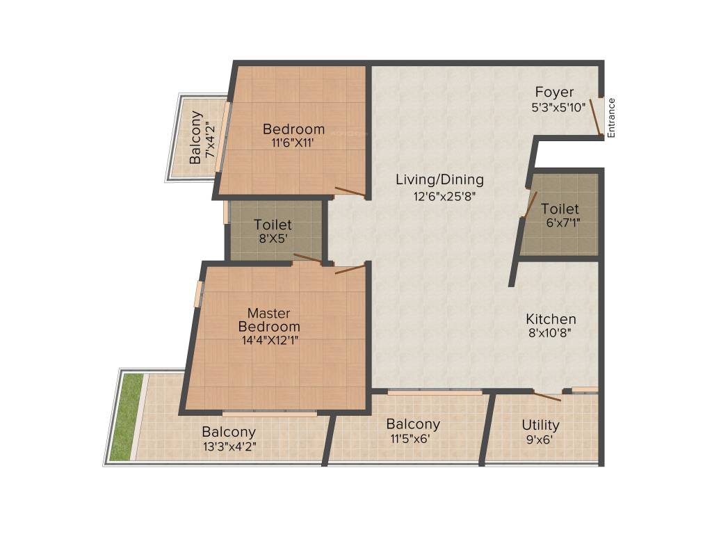 Floor plan of 2 BHK 1400 Sq. Ft. Apartment in Axis Amairo, Bangalore