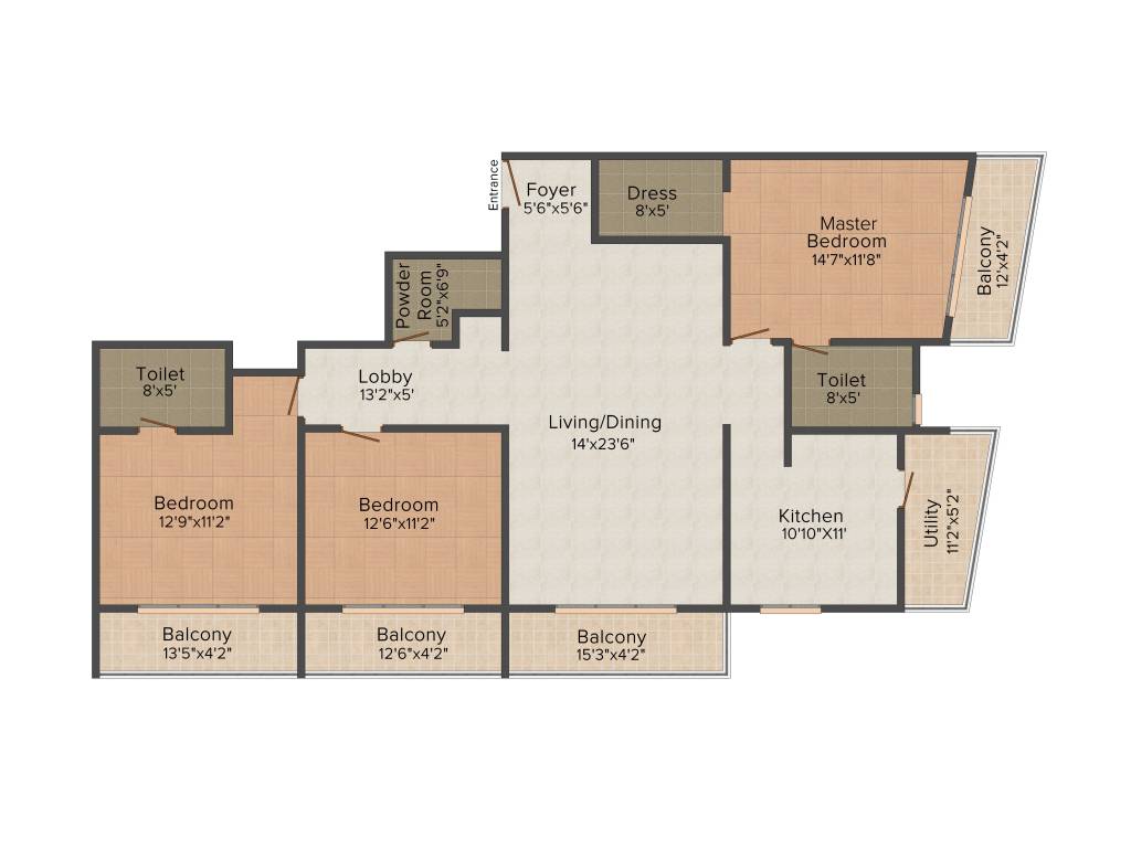 Floor plan of 3 BHK 1875 Sq. Ft. Apartment in Axis Amairo, Bangalore