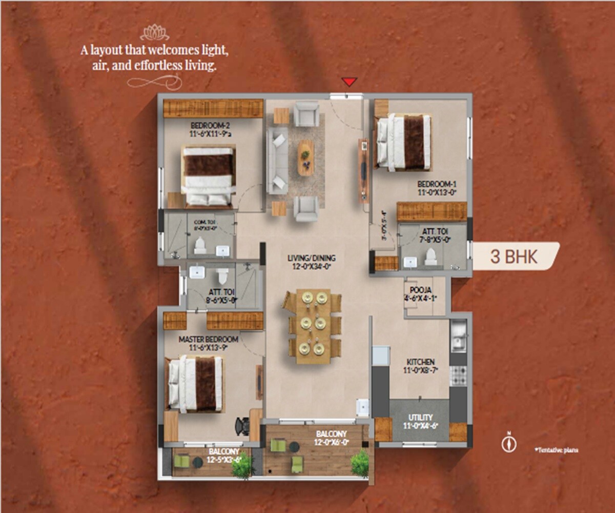 Floor plan of 3 BHK 1532 Sq. Ft. Apartment in Axis Amarissa, Bangalore