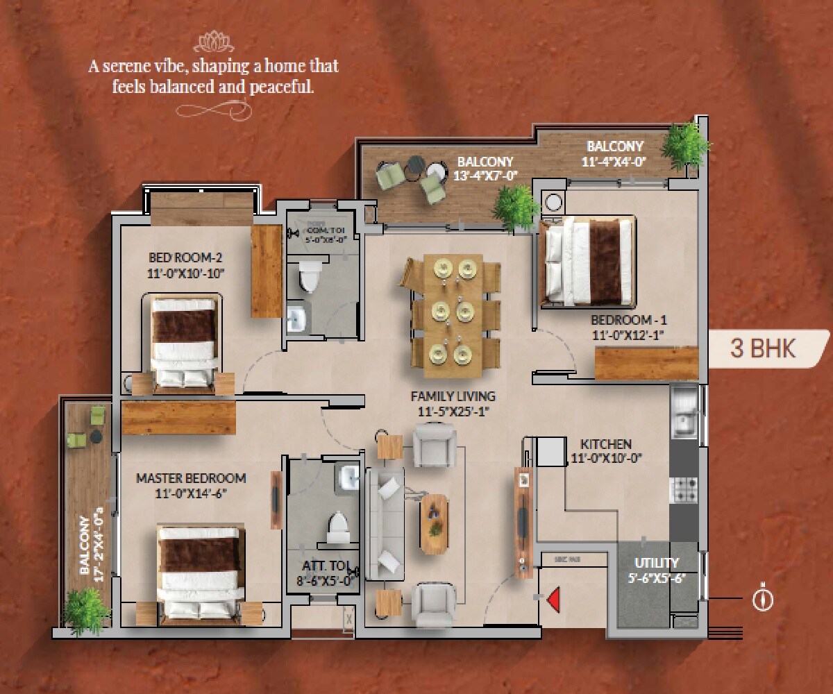 Floor plan of 3 BHK 1788 Sq. Ft. Apartment in Axis Amarissa, Bangalore