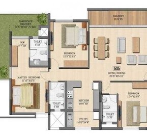 3 BHK 1411 Sq. Ft. Apartment in Axis Estrella Terraces
