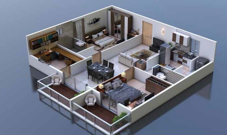 Floor plan of 2 BHK 1415 Sq. Ft. Apartment in Ayodhya Happy Hearts, Bangalore