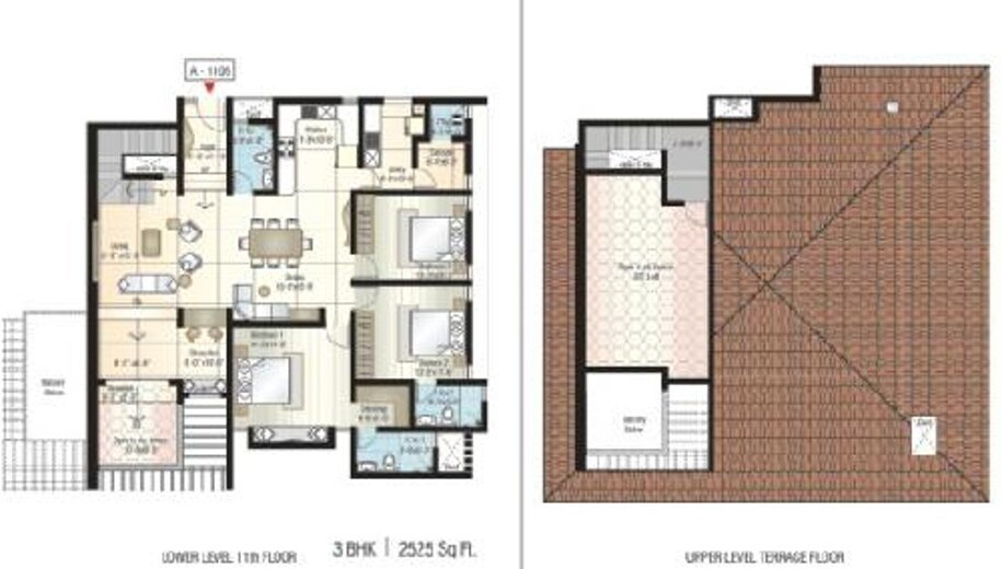 Floor plan of 3 BHK 2525 Sq. Ft. Apartment in Bairavi Cruz Luxor, Bangalore