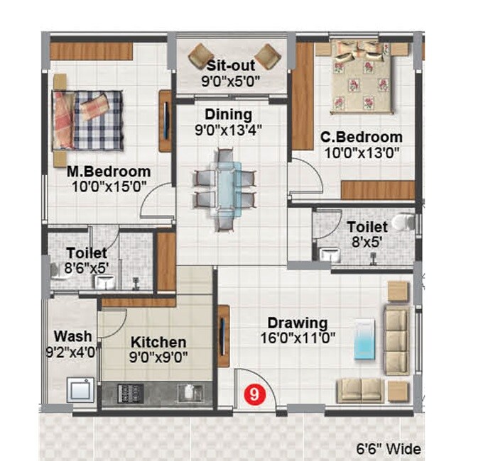 Floor plan of 2 BHK 1170 Sq. Ft. Apartment in Balaji Aavaas, Bangalore