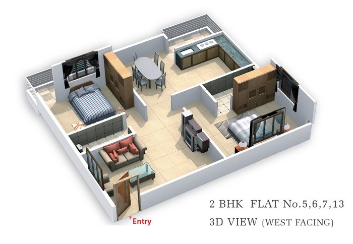 Floor plan of 2 BHK 1120 Sq. Ft. Apartment in Balaji Ashirvaad Elite, Bangalore
