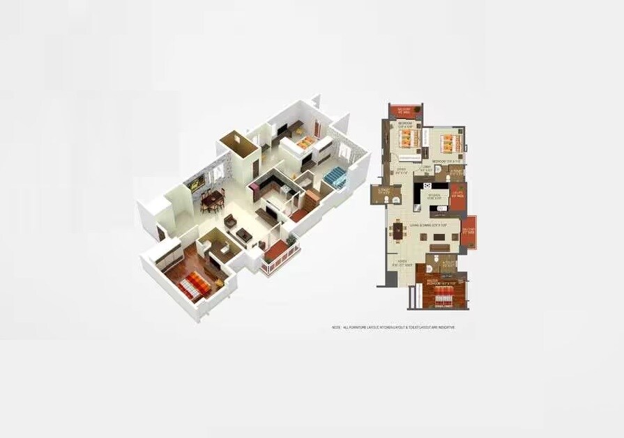 Floor plan of 3 BHK 1885 Sq. Ft. Apartment in Banashree Arka Forest View, Bangalore